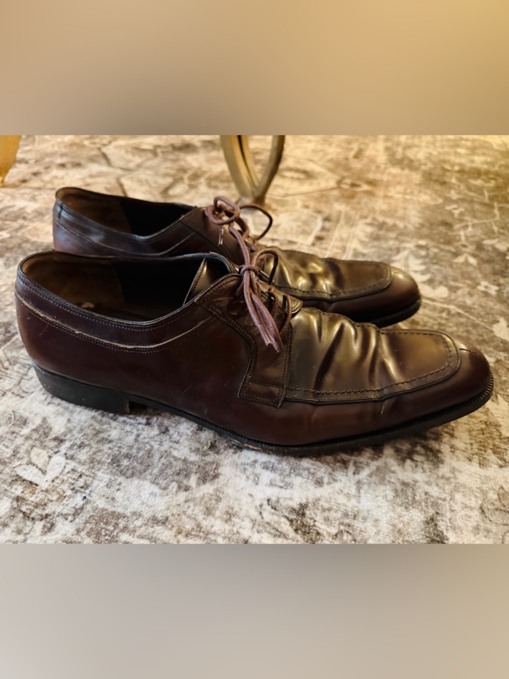 Salvatore Ferragamo Men’s Brown Leather Dress Shoes Size 12 Lace Up Square Toe